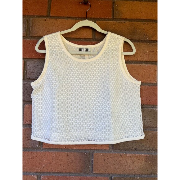 City‎ Girl By Nancy Bolen Mesh Top Cropped Tank Vintage | Cream | Size 8 - Picture 1 of 7